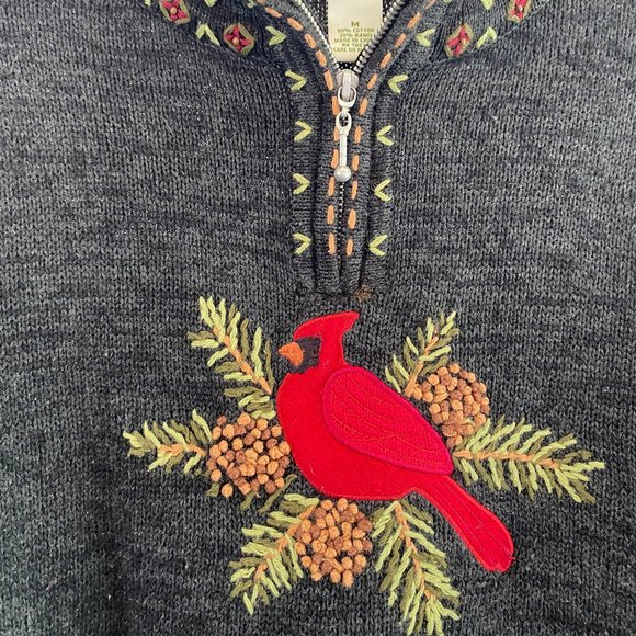 Orvis Sweaters Orvis Charcoal Embroidered Red Cardinal Pinecones